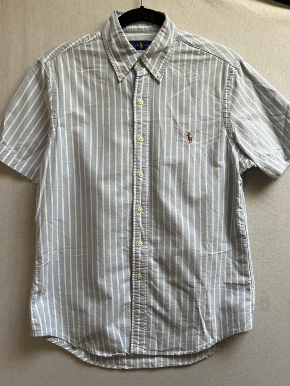 Ralph Lauren Blue & White Stripe Short-Sleeve Button-Down Shirt Sz S
